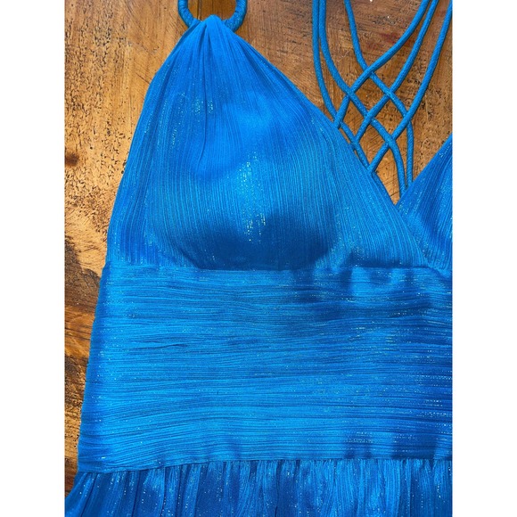 Womens Aidan Mattox Blue Sparkly Spaghetti Strap Long Maxi‎ Gown Dress 6 - Picture 4 of 12
